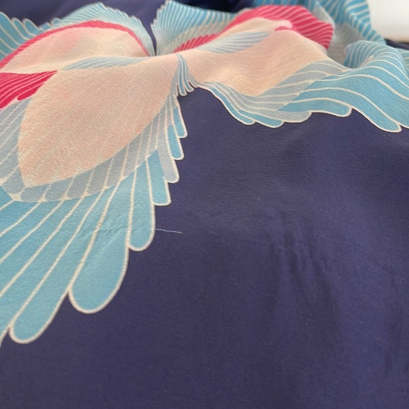 ANNA SUI Strapless  Fit And Flare Empire Waist Silk Dress Navy Floral Size 4 - Picture 14 of 15